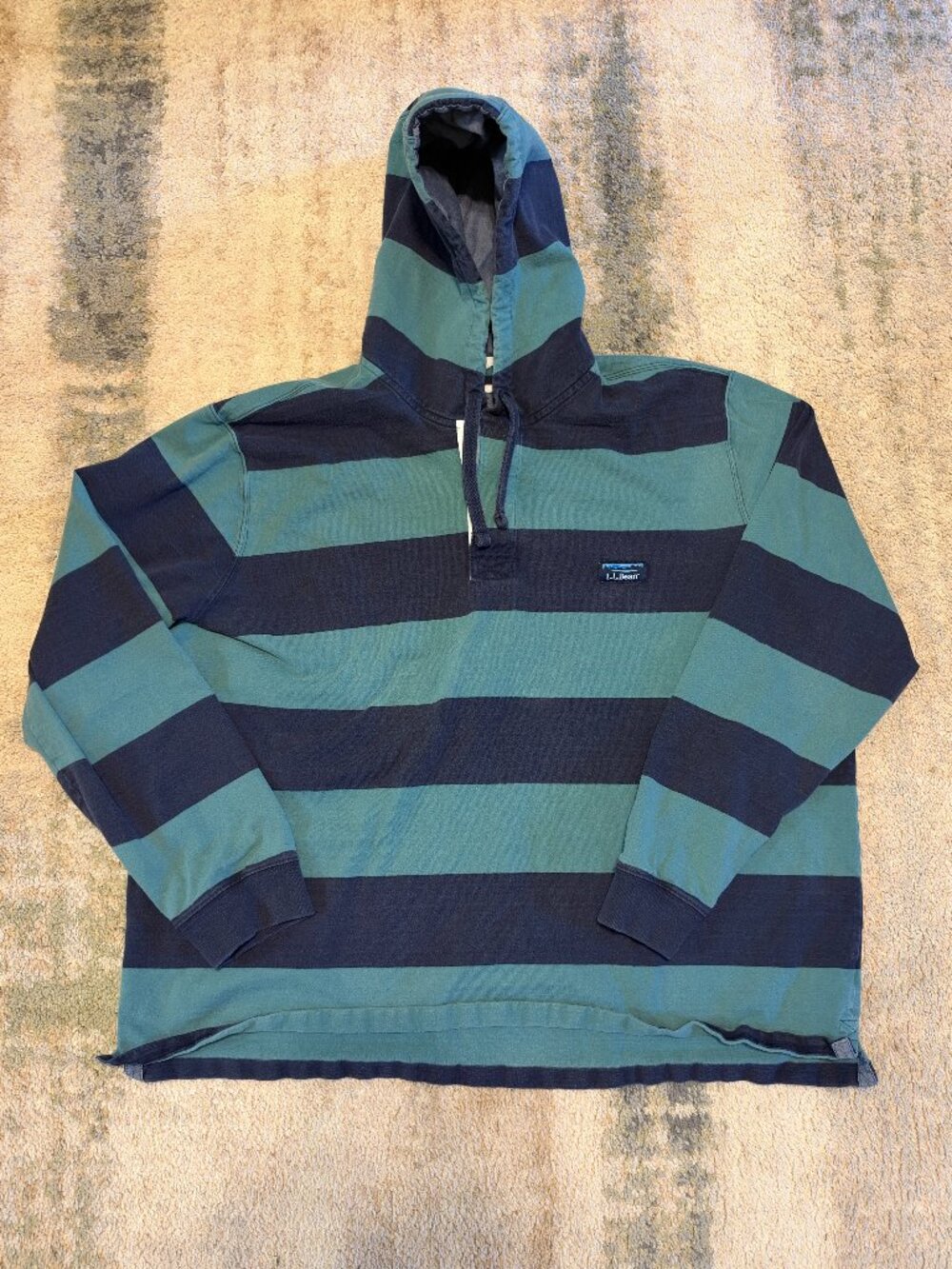 Vintage L.L.Bean Henley Rugby Hoodie Men’s 2XL Reg. Striped 2003
